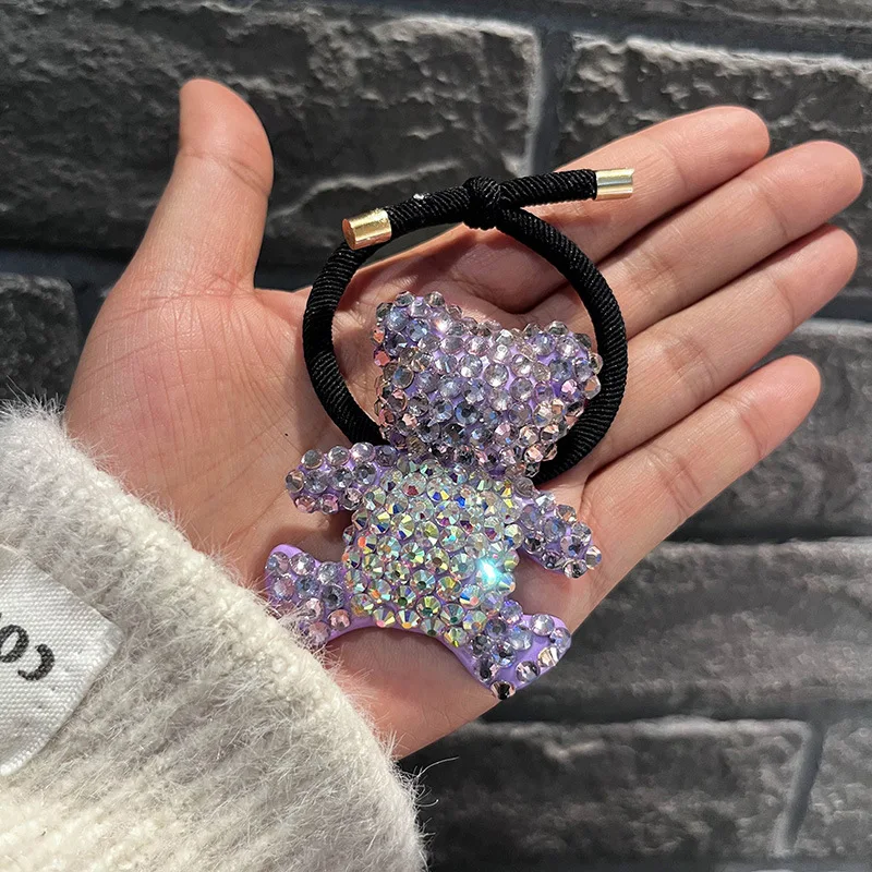 Bright Purple Full Crystal Ponytail Holders Hair Ties For Girls Pink Blue All Rhinestone Hair Ropes Elastic Hair Bands Gums