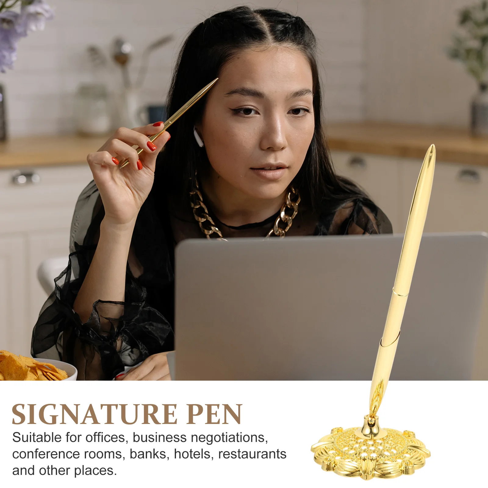 

2Pcs Professional Writing Pen Desktop Ballpoint Metal Sign Pen Comfortable Handheld Design Perfect for Office Bank Hotel