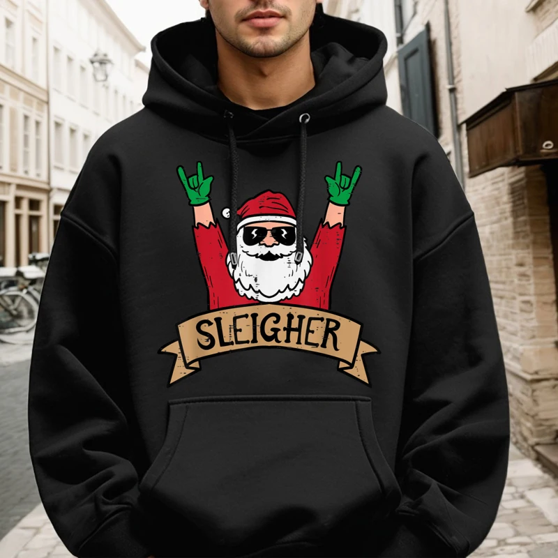 Special Men Hoodies Christmas Sleigher Santa Rock Xmas Casual Sweatshirt O Neck long Sleeve Normal Sweatshirt NEW YEAR DAY