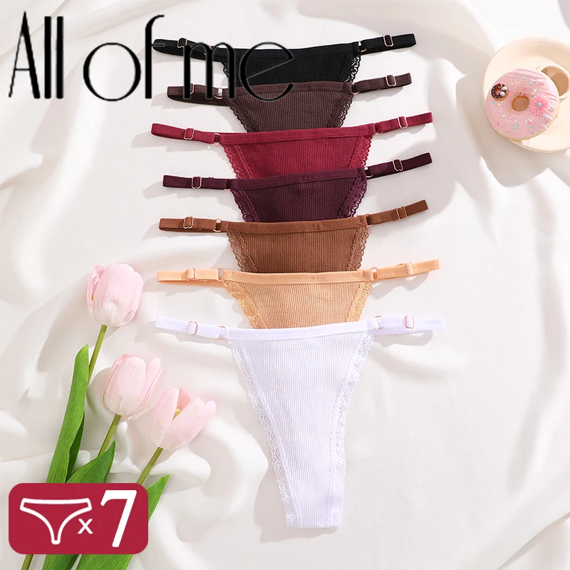 7PCS/Set Women\'s Underwear T-Back Lingerie Cotton Panties Sexy G-String Femme Underpants Briefs Adjustable Waist Thong Intimates