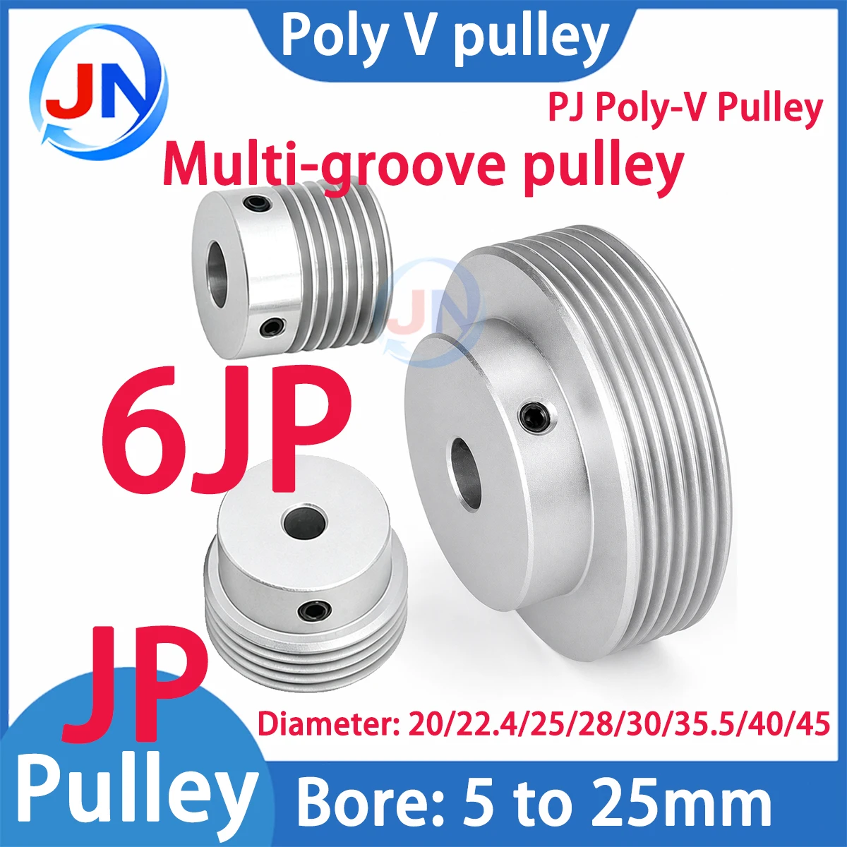 6PJ DiaDiameter 20-45mm 6PJ Multi Wedge Wheel PJ Belt Pulley Bore 5-25mm 6 Slots Motor Shaft 6 Peak Groove Synchronous Pulley PJ