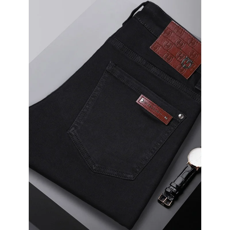 High-End All-Match Simple Jeans Men's Black Slim Fit Skinny Stretch All-Matching Trendy Fashion Tight Casual Pants