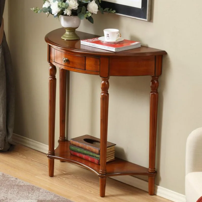 European solid wood entrance table partition cabinet American long  against the wall corridor semicircular platform new Chinese