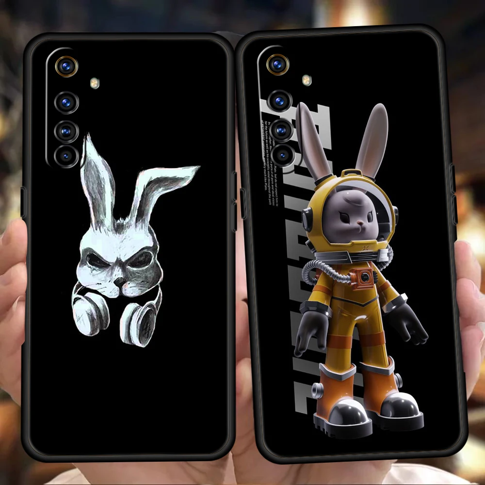 Simple Line Rabbit Cartoon Phone Case for Realme 8 9 10 8i 9i 6 7 GT2 C21 C25 C11 GT Neo 3T Pro Plus 5G Shockproof Silicon Shell