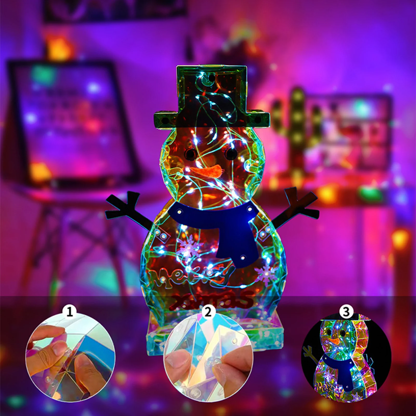 

Desktop Night Light Creative Snowman Shaped Transparent LED Light New Year Decorative Colorful Luminous Ornament Party Gift 2026