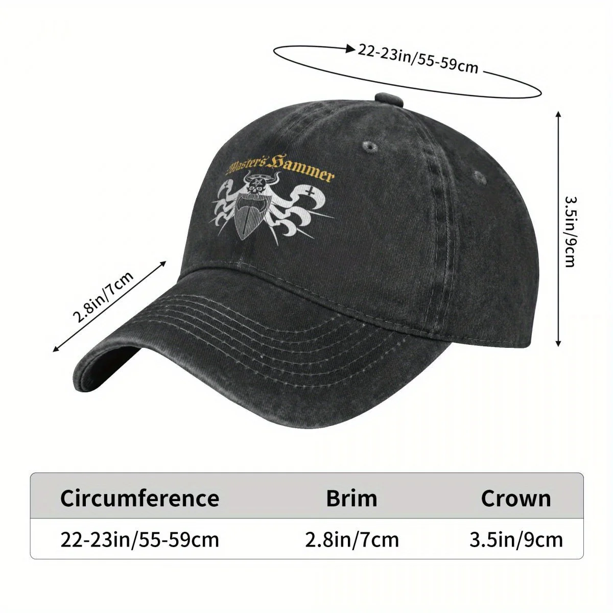 NEW Masters Hammer Ritual Black Metal Baseball Cap- Y2K Hip Hop Dad Hat with Intricate Graphic Design, Lightweight& Breathable
