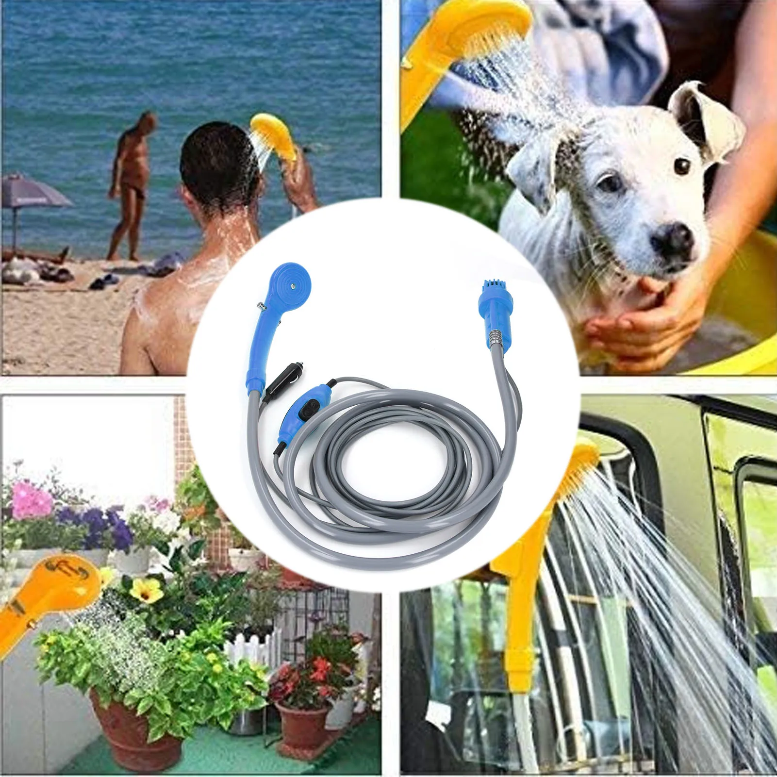 36W Car Plug Shower Kit - Portable Electric Vehicle Mounted Shower for Outdoor Camping Car Washing Irrigation (Blue)