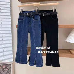 2024 autumn girls fashion jeans pant denim trousers two colors without belt 2-10 years