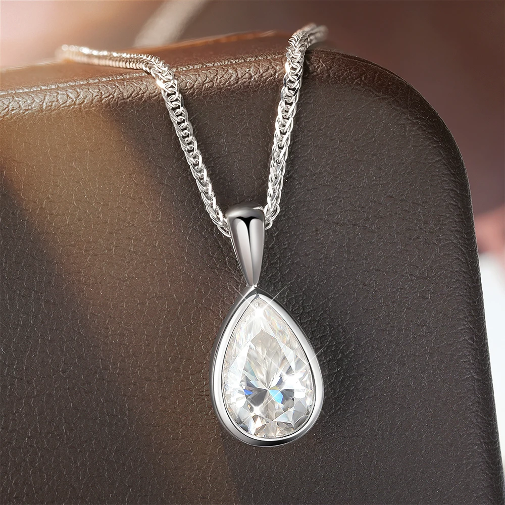 

Serenity 3ct Pear D Moissanite Necklace for Women Men Gift Water-drop Pendant Necklace S925 Sterling Silver Chopin chain Jewelry
