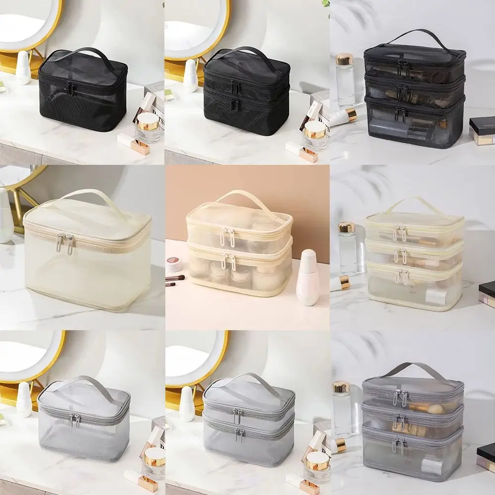 Transparent Mesh Travel Cosmetic Bag Large Capacity 1/2/3 layer Make Up Organizer Bag Storage Toiletry Bag Women's