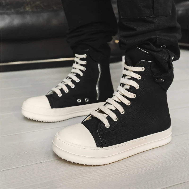 

High Top Men's Canvas Shoes Zipper Casual Couples Style Summer Women's High Heel Shoes Thick Bottom Board Shoes Trendy Men's Foo