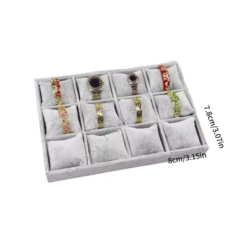 Flannel Jewelry Shopwindow Display Tray 12 Slot Stackable Watch Bracelet Bangle Display Holder with Adjustable Pillow