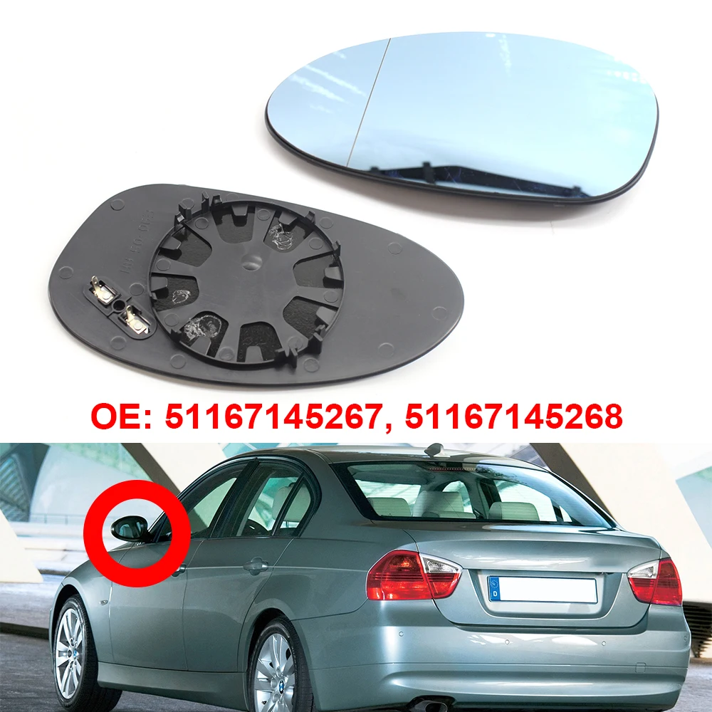 Car Rearview Mirror Glass Blue Side Door Wing Mirror Lens for BMW E90 3 Series 2005-2008 Accessories 51167145267 51167145268