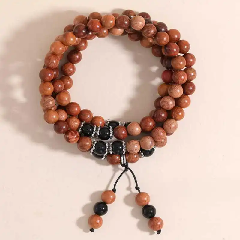 

8mm108 small leaf rosewood bead bracelet black agate Bangle Unisex Gift Stackable Charm Prayer