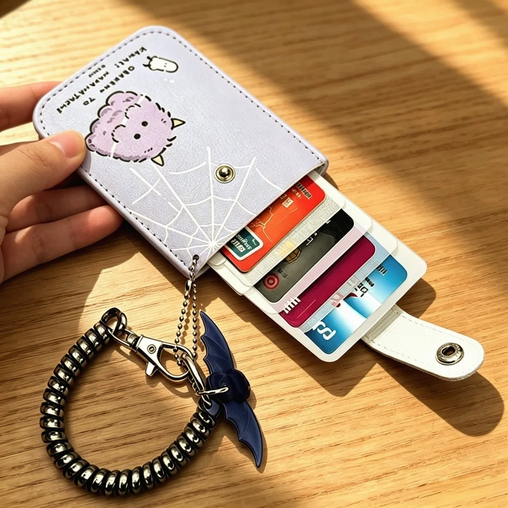 Card Sleeve Pull Out Style Multi-layer Card Bag with Elastic Hanging Rope Portable Card Protective Cover Cases Office Supplies