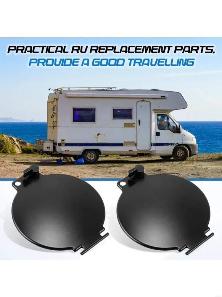 M76E Round ABS Sewer Hose Storage Compartment Cover 2 Pack, Motorhome Access Lid With Exit Opening for Repair Use, Upkeep, and