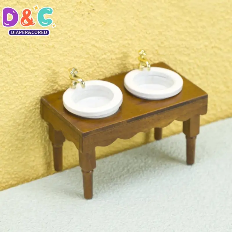 

1PC 1:12 Dollhouse Miniature Accessories Mini Furniture Double Basin Sink Dollhouse Miniature For Doll House Decoration