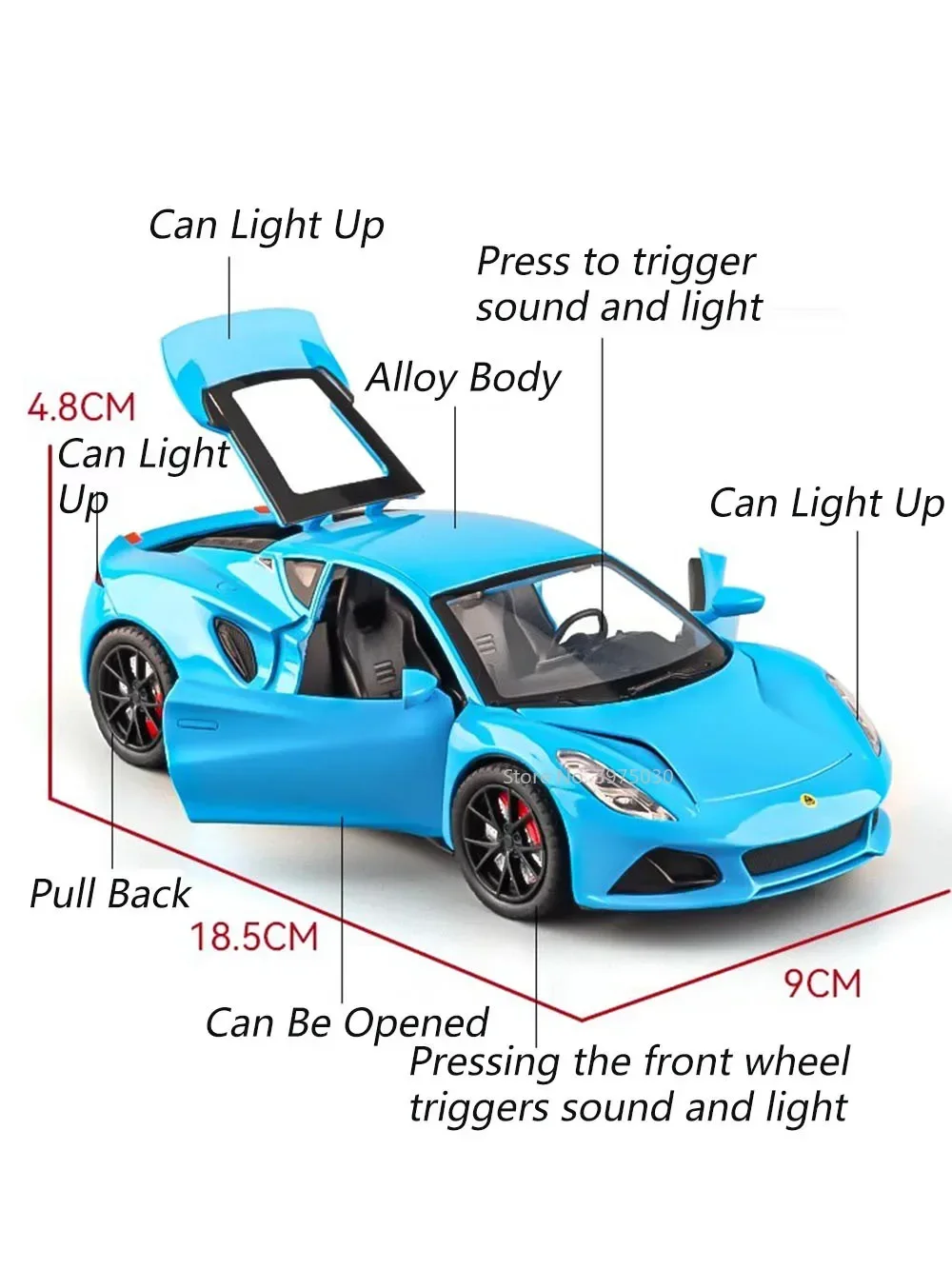 1/24 Scale Lotus Emira Toy Car Model Alloy Diecast Pull Back Model Car Toys with Sound Light for Boys Collection Birthday Gifts