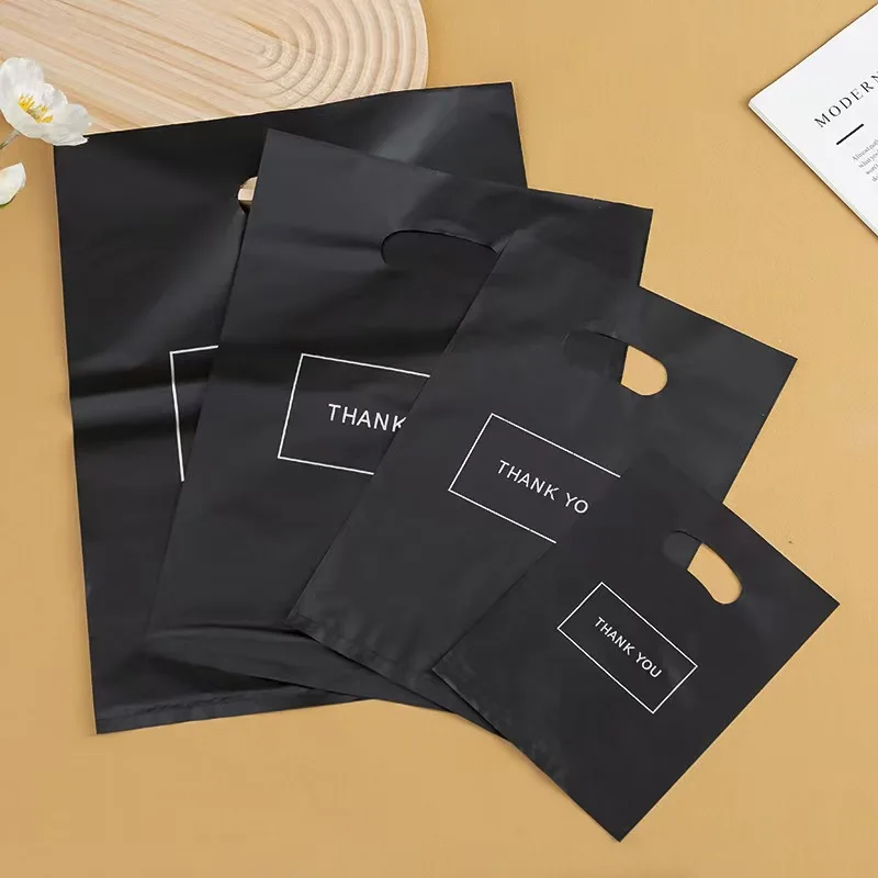 100PCS Gift Packaging Bags 6 Size Gratitude Handbags Thank you Plastic Shopping Tote Bags Wedding Birthday Bag Flat Pockets