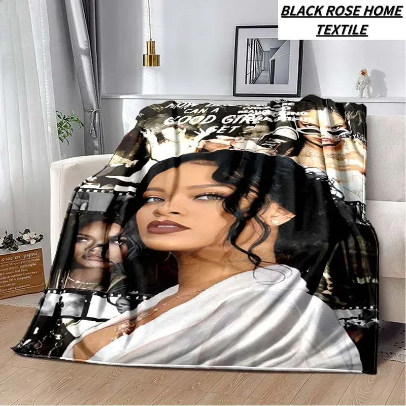 Fashion Art Print Female Singer R-rihanna Idol Blanket Living Room Sofa Plush Sleeping Blanket Bedroom Soft Bed Sheet Adult Gift