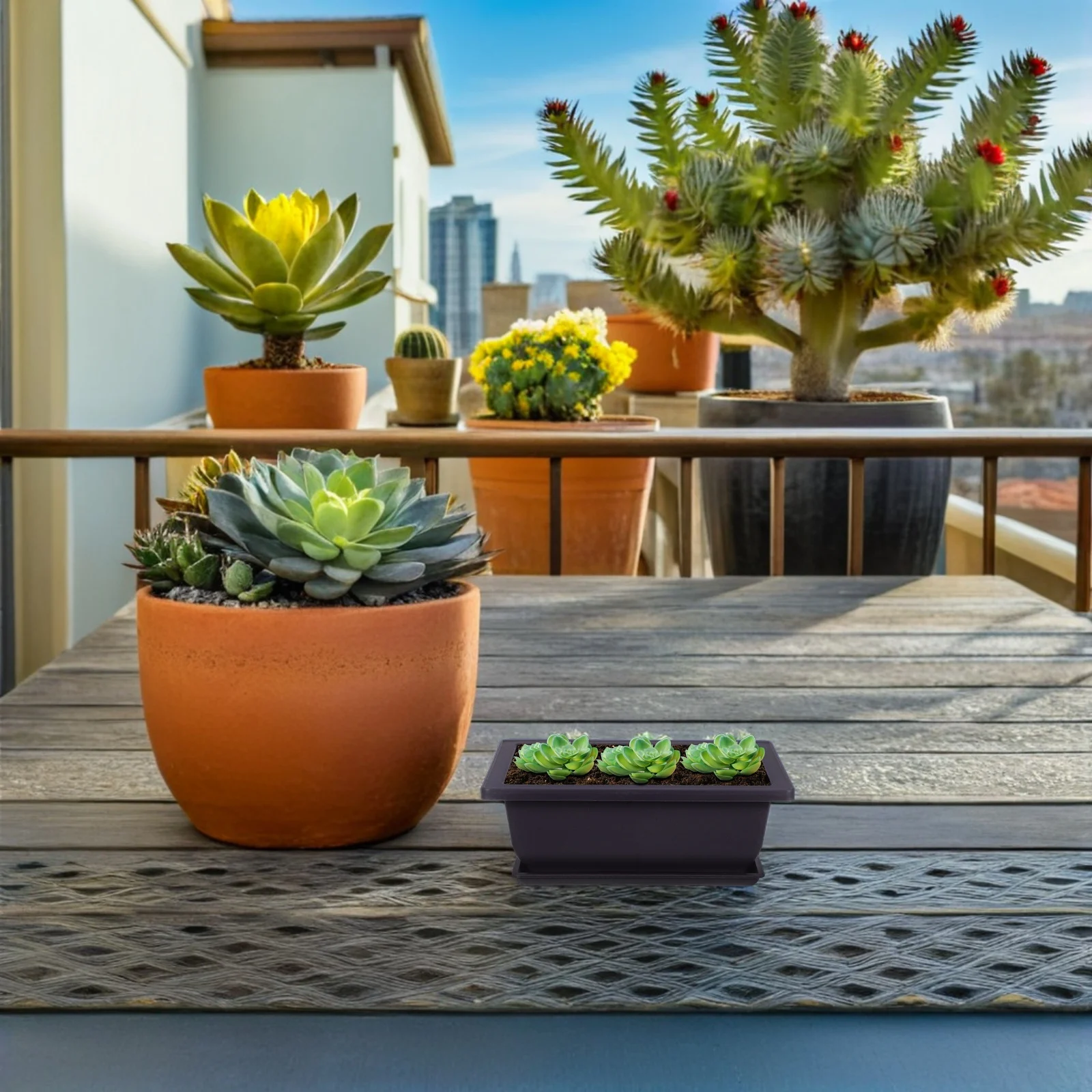 

5pcs Mini Plastic Rectangle Planter Box Vintage Succulent Flower Pot Small Garden Container Retro Deep Brown For Indoor Outdoor