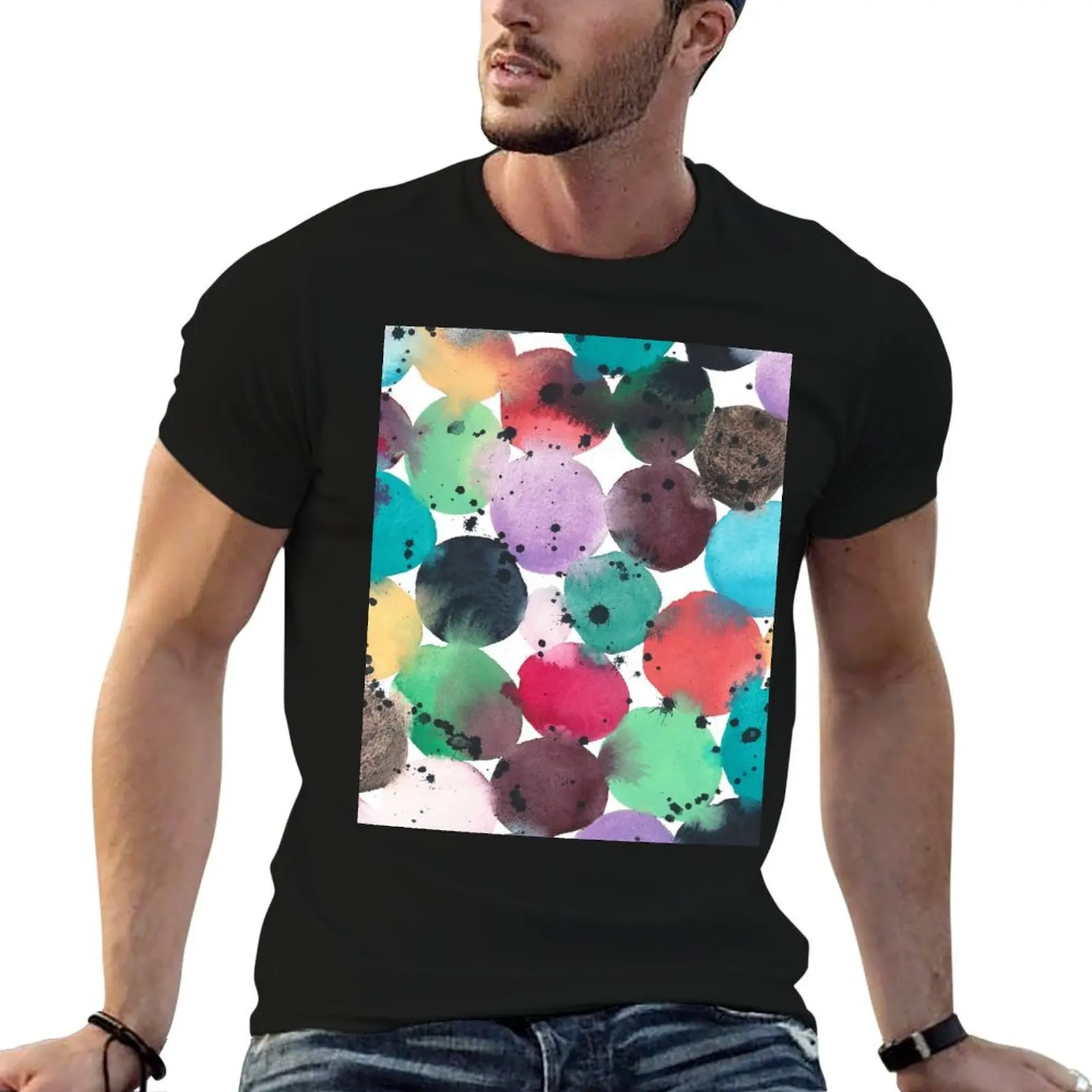 

Colorful Watercolor Circles T-Shirt plus size clothes Aesthetic clothing tees oversized t shirt t shirt men 100℅ cotton