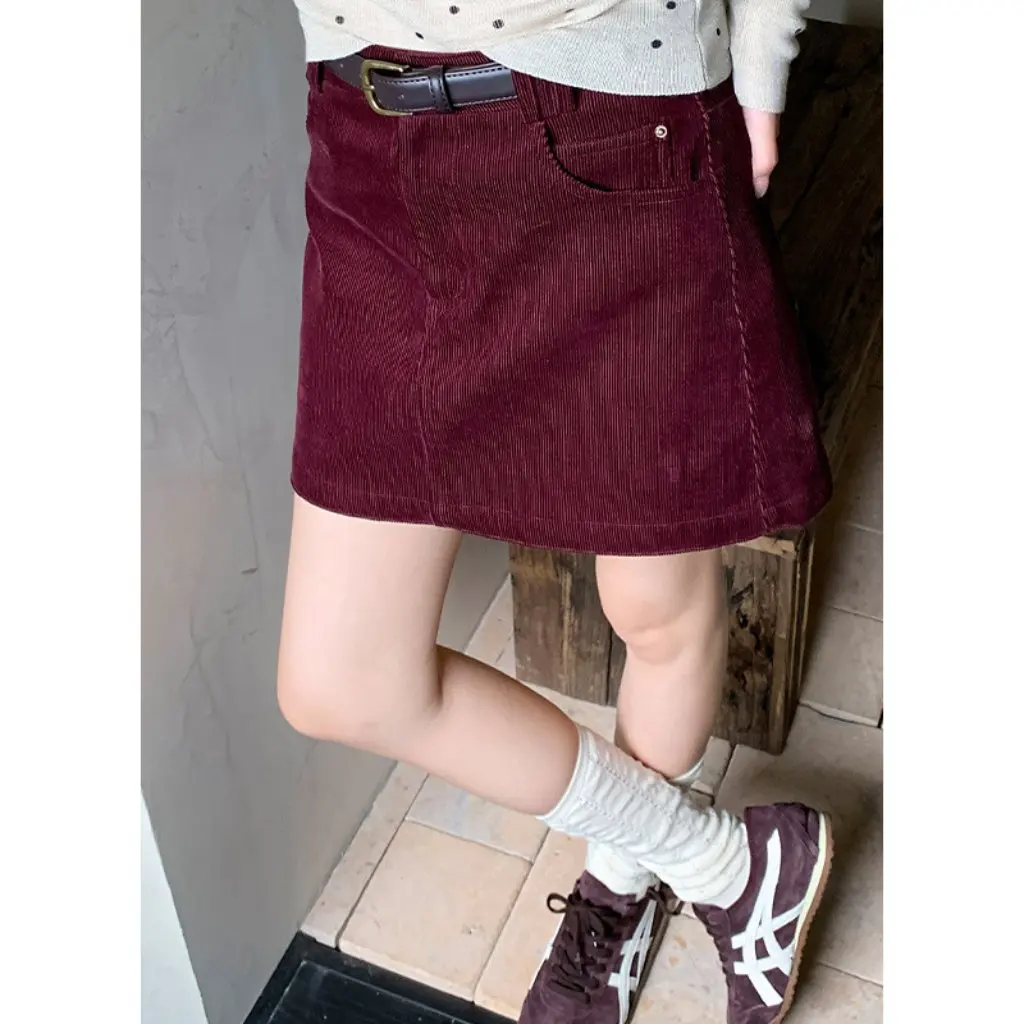 

Yier Women's Corduroy Skirt Korean Style A-line Mini Three-point Waist Slimming Elegant Short Skirt Fashionable All-match