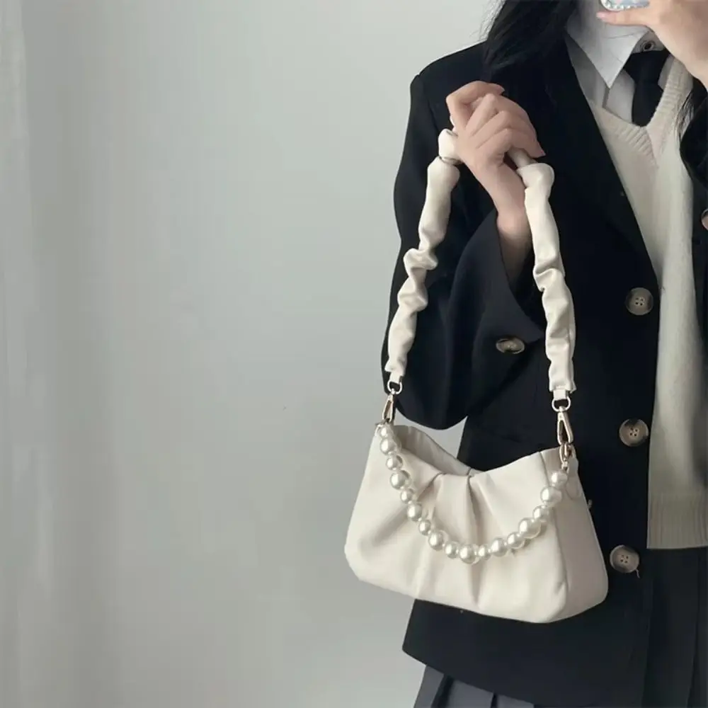 PU Leather Solid Color Underarm Bag Carrying Lightweight Pleated Cloud Bag Waterproof Korean Style Single Shoulder Wallet