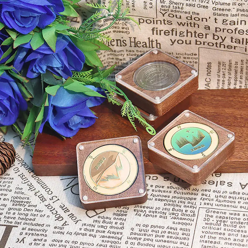 1PC 40mm Antique Copper Coin Wooden Storage Gift Box Packaging Collectible Box Commemorative Coin Gold Coin Packaging
