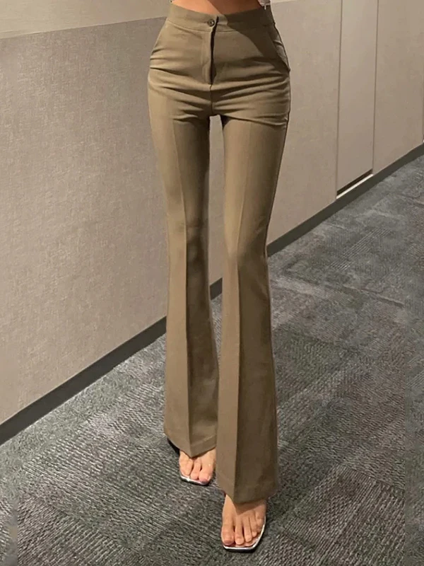 Sexy High Waist Slimming Long Pants Women's Casual Trousers Dongda Gate Style Fashionable Commute Wind with Pockets Flared Legs