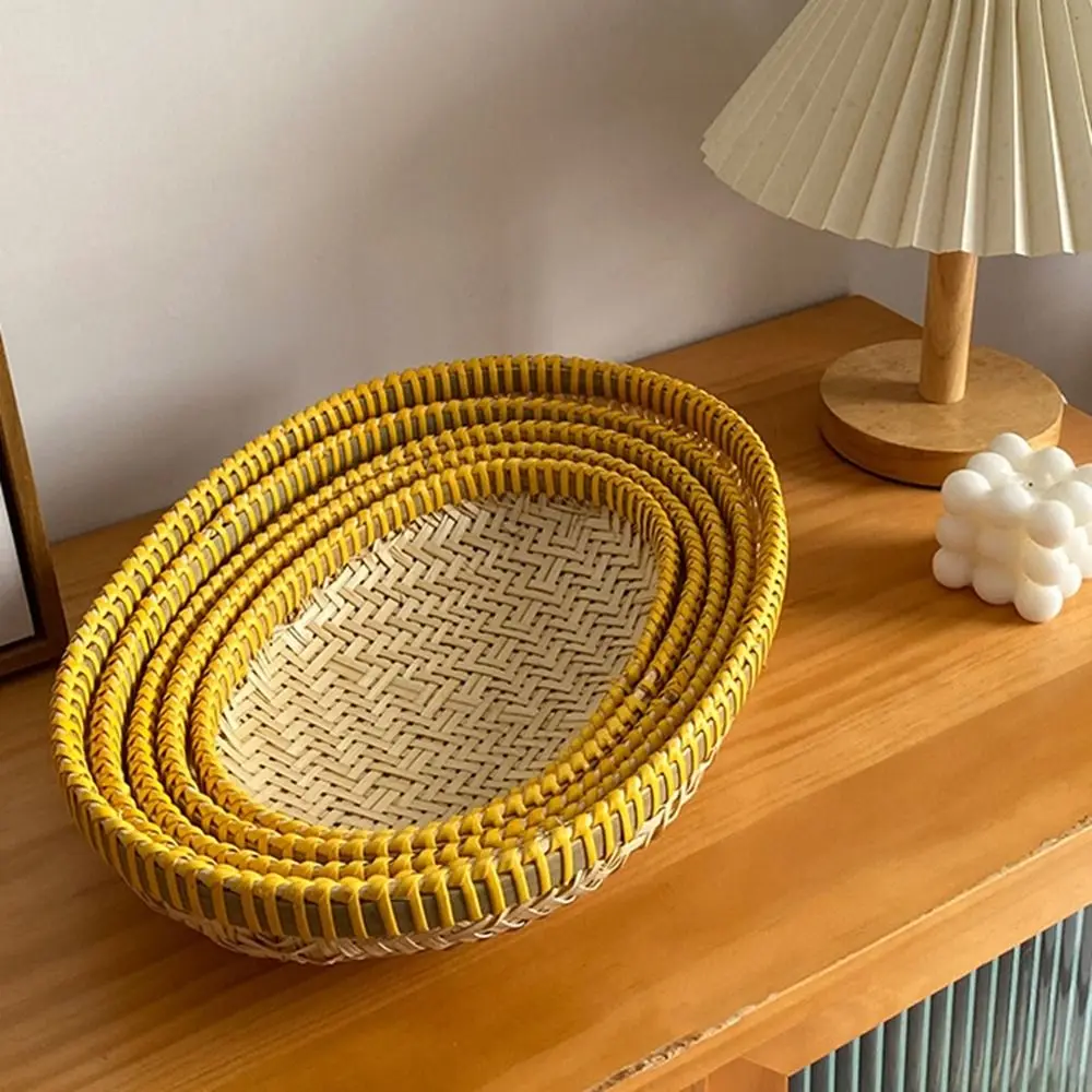 

Natural Handmade Bamboo Basket Eco-Friendly Decorative Fruit Vegetables Storage Basket Elliptical Bread Basket Kitchen