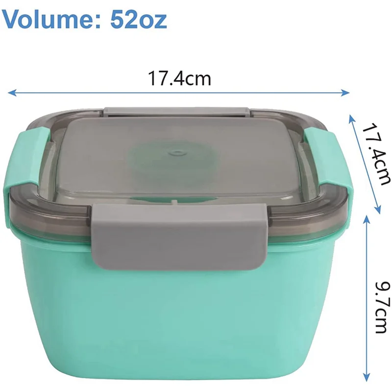 Lunch Container To Go, 1500Ml Salad Bowls with 3 Compartments, Salad Dressings Container for Salad Toppings