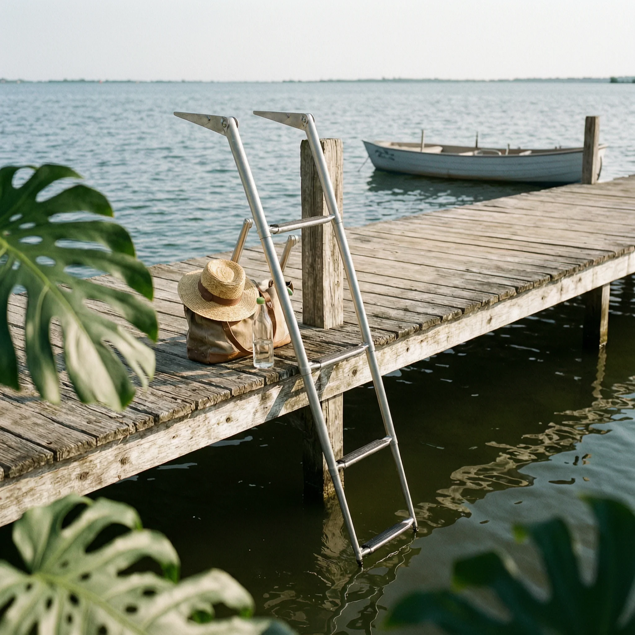 Boat Ladder with Hooks Stainless Steel Marine Ladder with Hooks Foldable Compact for Yacht Owners, Boats, Yachts