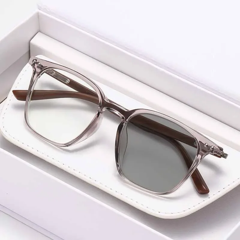 Neue Mode Photochrome Myopie Gläser Retro Quadratischen Großen Rahmen Anti-blau Licht Brille Männer und Frauen Lesebrille – Detail 3