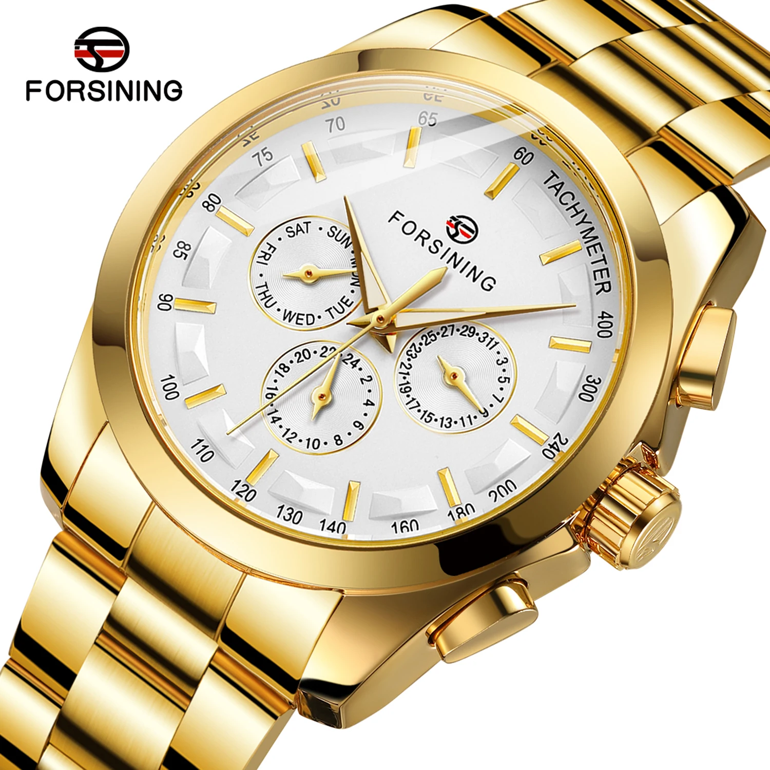 FORSINING Luxury New Elegant Mens Watches Relojes Hombre Automatic Movement Self Wind Mechanical 6 Hands Stainless Steel Watch