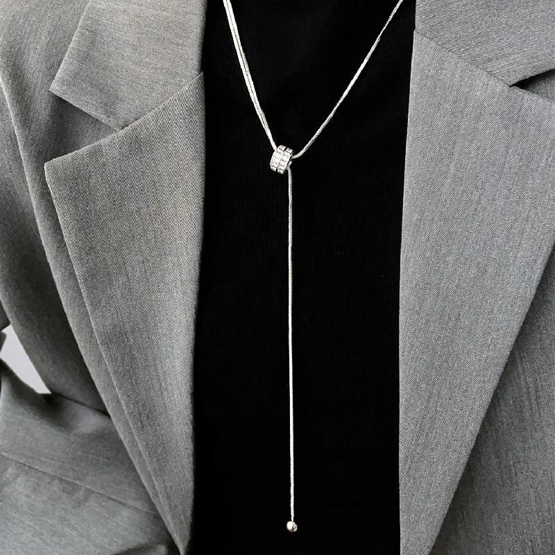 2024 New Arrival Fashion Pull Ring Zircon Long  Sweater Chain Pendant Necklace Fashion Elegant Geometry Crystal Jewelry Gifts