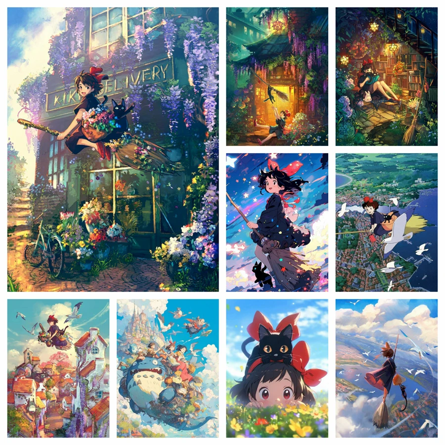 Cute Fly Anime Girl And Cat 5d Full Diamond Art Painting Fantasy Cartoon Scenery Diy Cross Stitch Handcraft Mosaic Home Decor