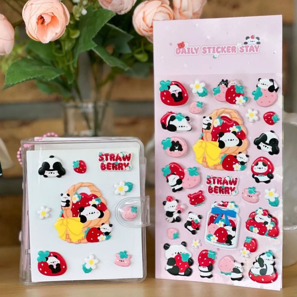 Korean Import BONITO Cute Strawberry Panda Puffy 3D Stickers Scrapbooking Diy Journal Stationery Sticker Decor School Supplies - view 4