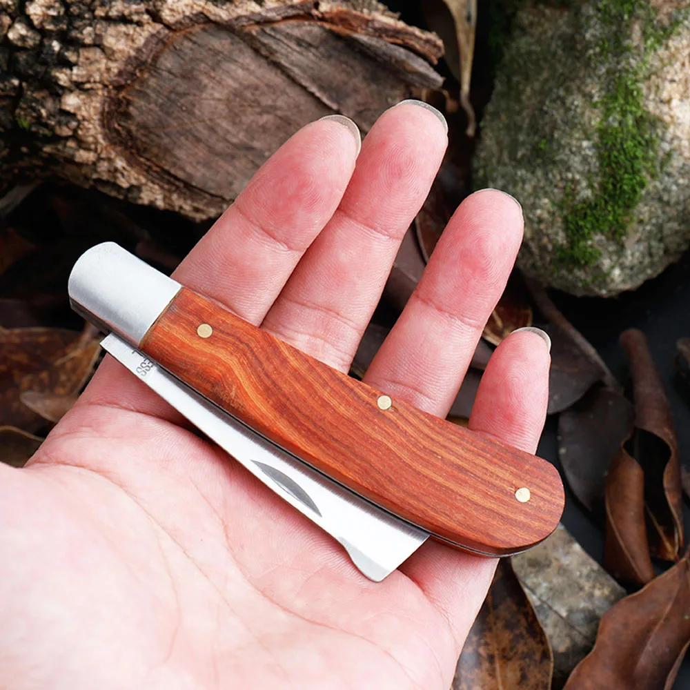 Garden Grafting Knife Stainless Steel Mushroom Electrician Folding Pocket Knife EDC Hand Tools Wooden Handle Camping Gadgets