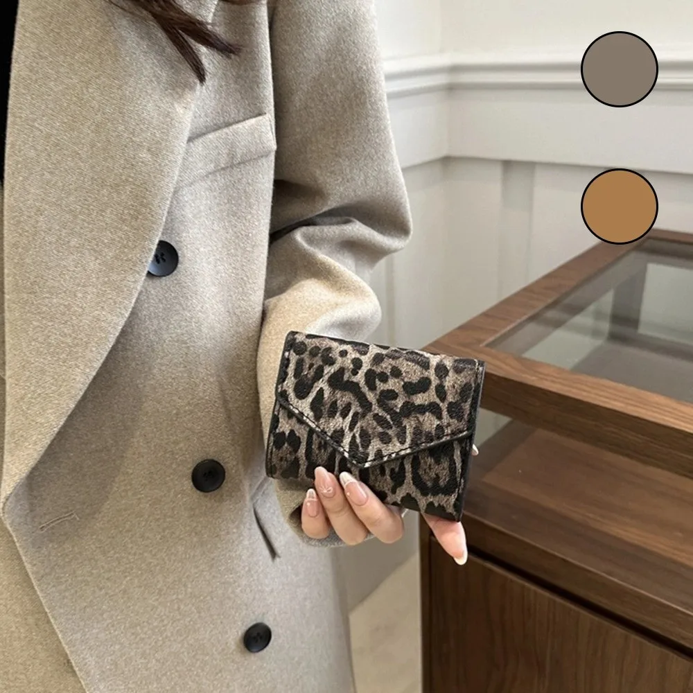 

Mini Elegant Leopard Short Wallet Korean Style Card Holder Envelope Clutch Bag Handbag PU Leather Coin Purse Female