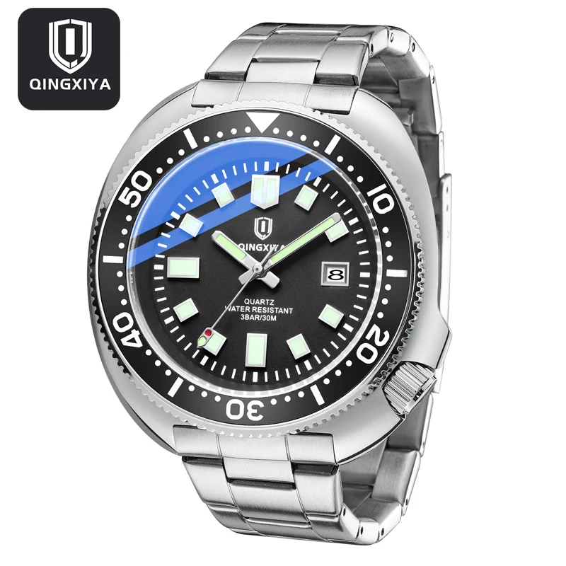 

QINGXIYA New Sports Quartz Watch for Men Stainless Steel Waterproof HD Luminous Calendar Fashion Mens Watches Relogio Masculino