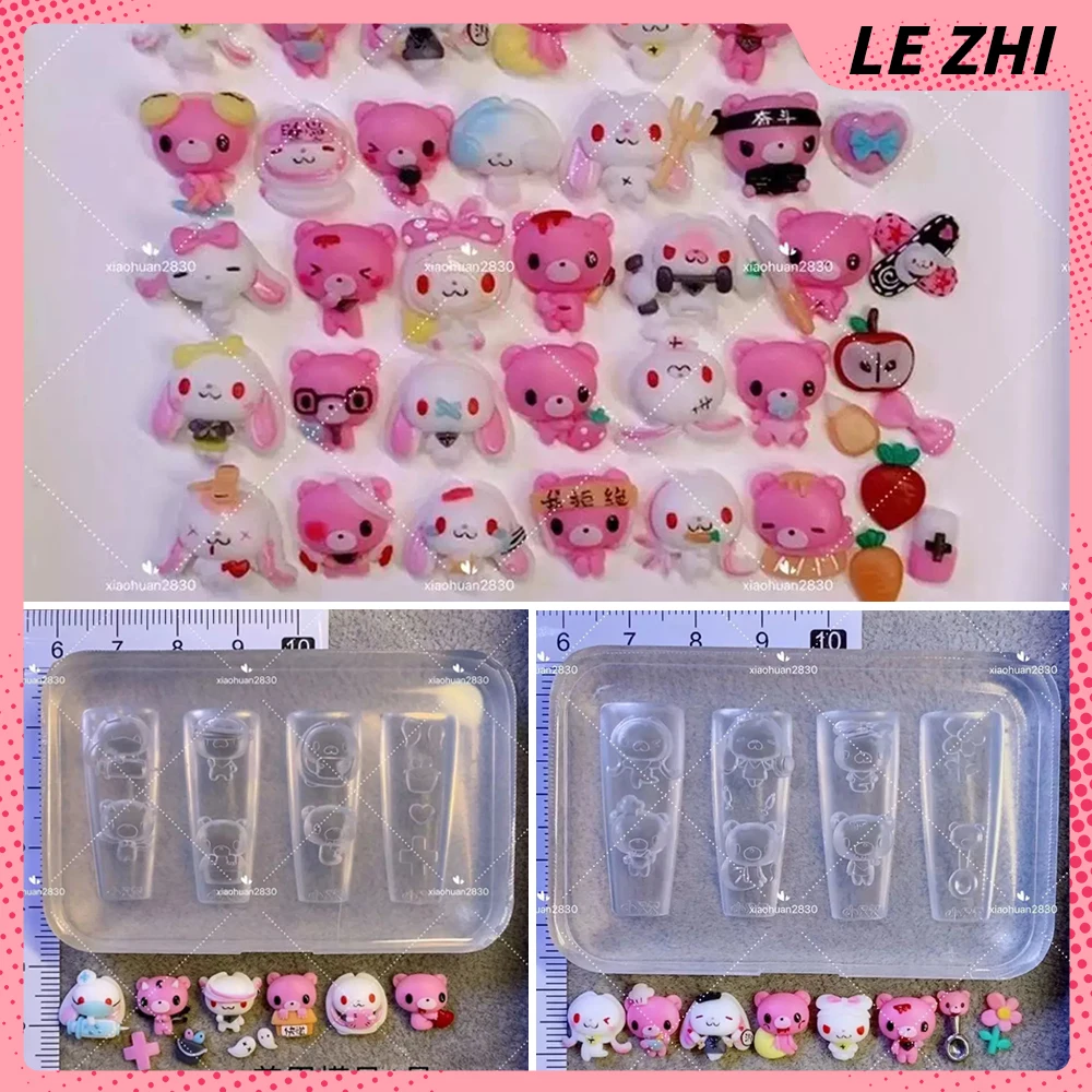 3D Silicone Nail Art Mold, Cute Bear & Bunny Designs for Diy Nail Charms, Cartoon Decorations and Diy Manicure Accessories
