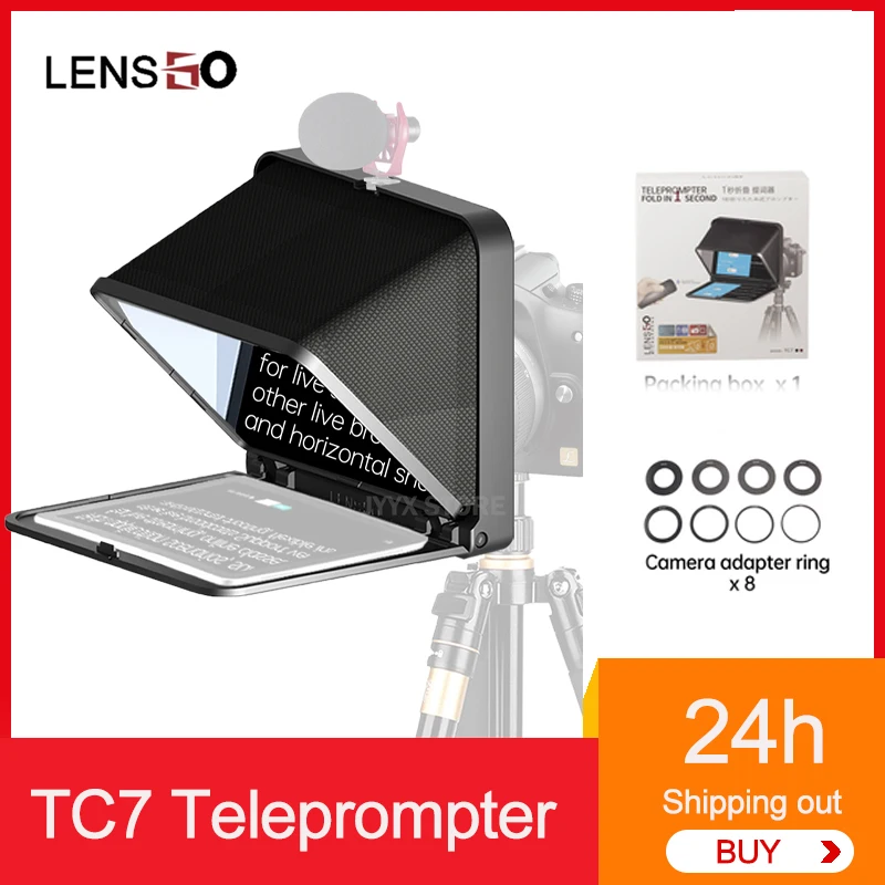LENSGO Teleprompter lipat portabel, untuk ponsel DSLR kamera Video Tablet 7.9 inci