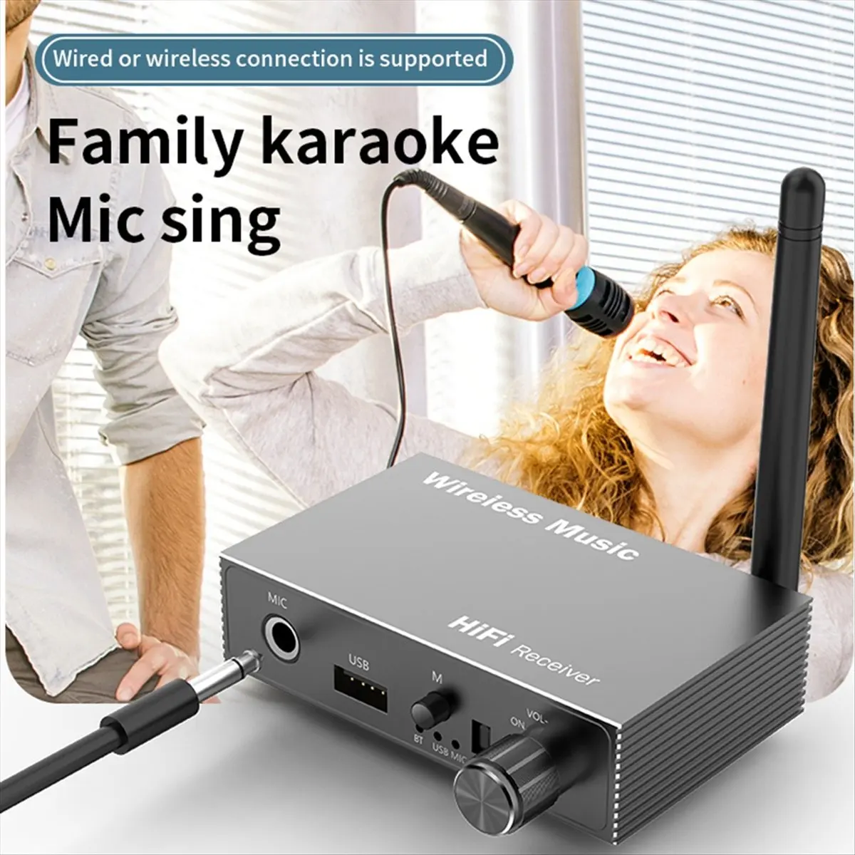 Dynamic Optical Fiber Coaxial Bluetooth 5.3 Audio Receiver Old-Fashioned Speaker Amplifier Microphone Karaoke USB Player