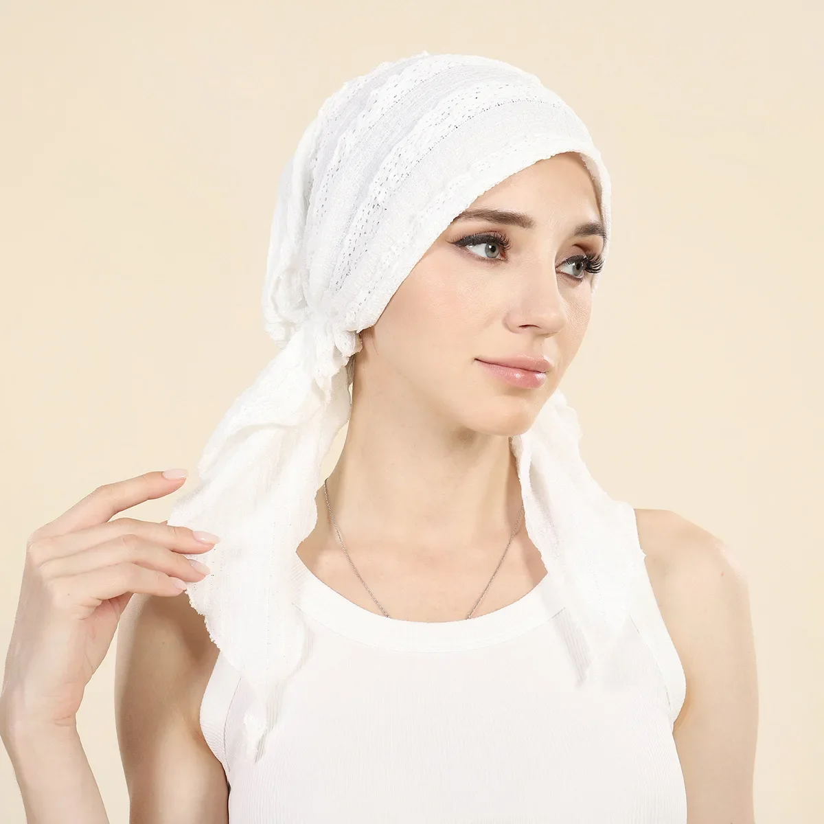 

Women Pre-tied Hat Muslim Hijab Lace Turban Bonnet Beanies Headscarf Chemo Cap Hair Loss Head Scarf Wrap Bandanas Turbante Mujer