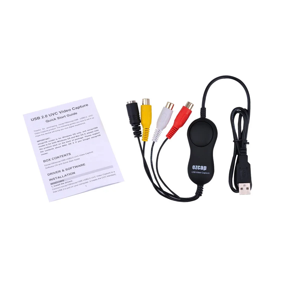 USB 2.0 Audio Video Capture Card CVBS RCA AV Video Grabber for VHS VCR DVD Player Camcorder Camera for WIN10 / Mac Os Laptop PC