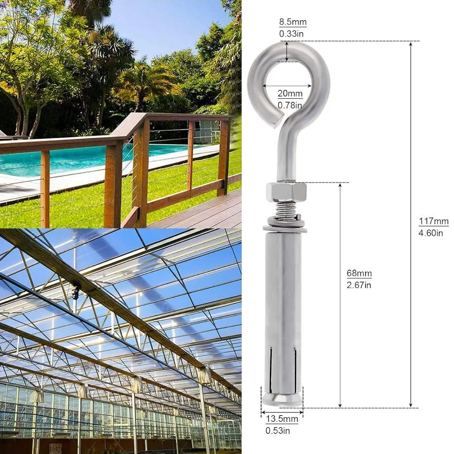 Bulloni a occhiello Corete 6 pezzi Bulloni a occhiello M10 in acciaio inossidabile Corete Ahor Ganci a vite per bulloni ad occhiello Heavy Duty Brick Aho Espansione