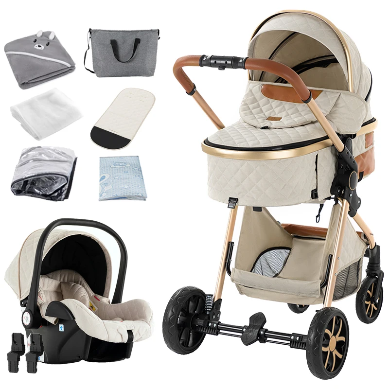 Compacte 3-in-1 babywandelwagen, kinderwagen, reissysteem met ruimtebesparende vouwfunctie, éénhands inklapbaar, lichtgewicht frame, ademende stof, extra grote kap, zachte newborn-voering,