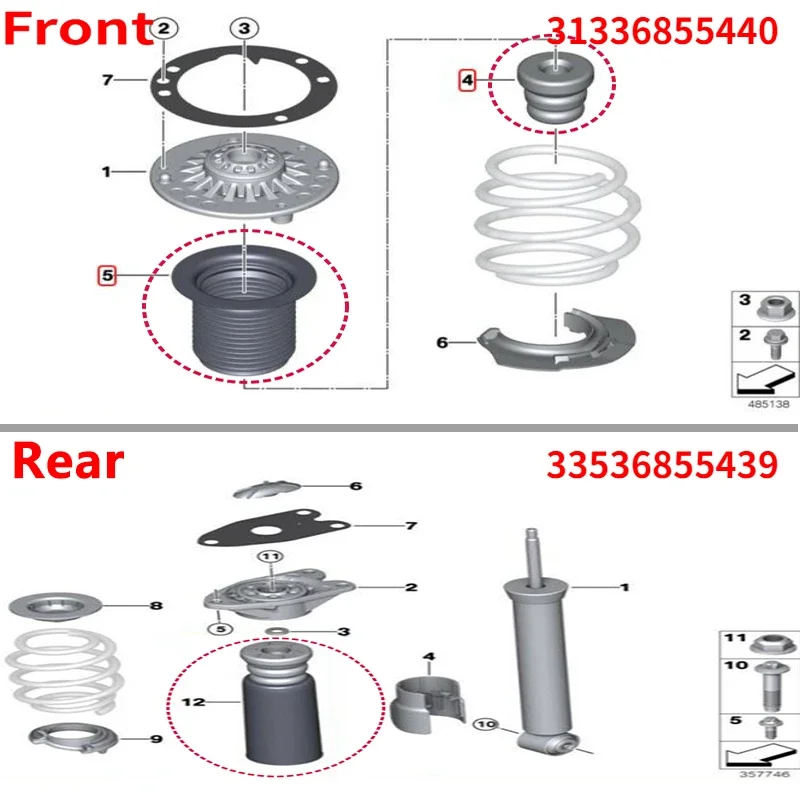 2 uds amortiguador de goma suspensión amortiguador tope 31336855440 33536855439   Para BMW F20 F30 F34 116i 218 320i 325d 328i 330d