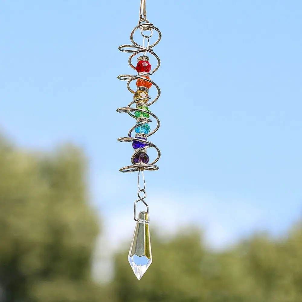 Trendy 3D Spiral Tailwind Crystal Suncatcher Rotating Rainbow Maker Eternal Power Pendant Kinetic Wind Chimes for Garden Yard